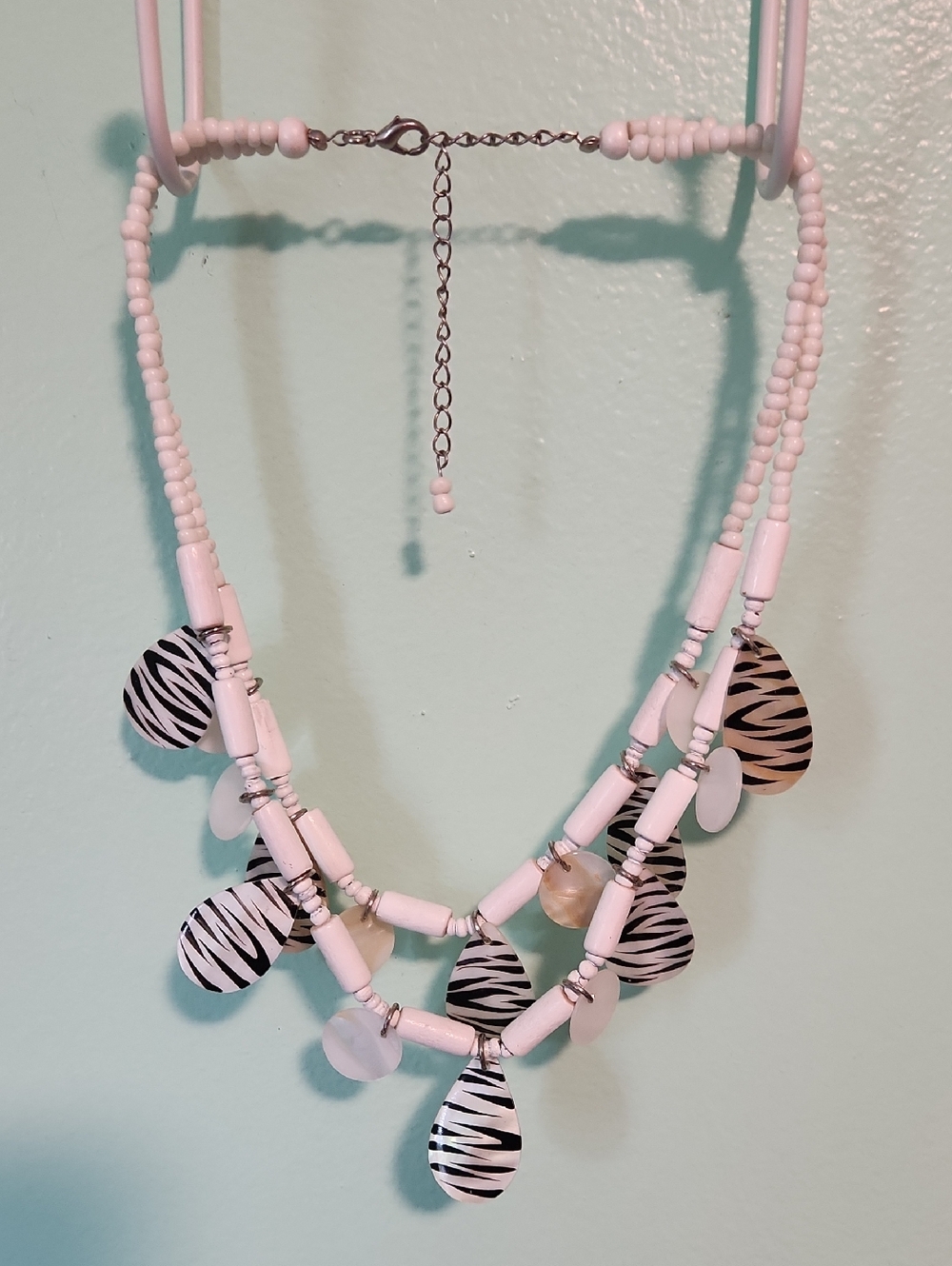 White Beaded Zebra Pendant Necklace